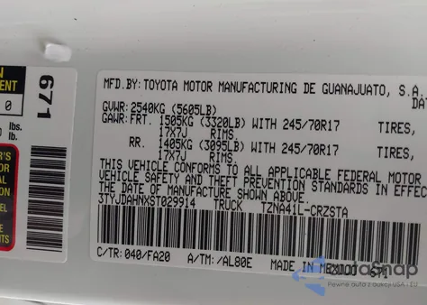 2025 Toyota Tacoma Sr from USA, damaged, VIN 3TYJDAHNXST029914
